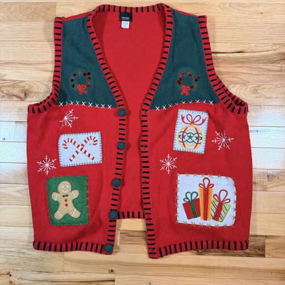 Vintage Holiday Editions Ugly Christmas Sweater Knit Vest Red Size XXL - Picture 1 of 3